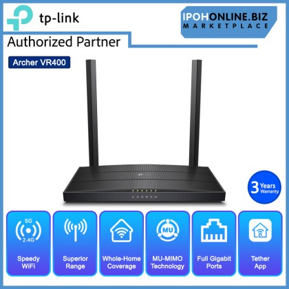 TP-Link Archer VR400 V3 AC1200 Wireless MU-MIMO VDSL ADSL Modem Router with One Mesh - TM Streamyx / UNIFI / Fiber